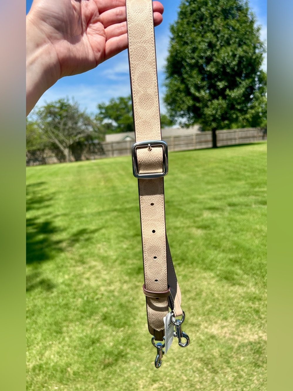 Coach Beige Signature Leather Strap Adjustable Sand/Taupe with Silver Hardware